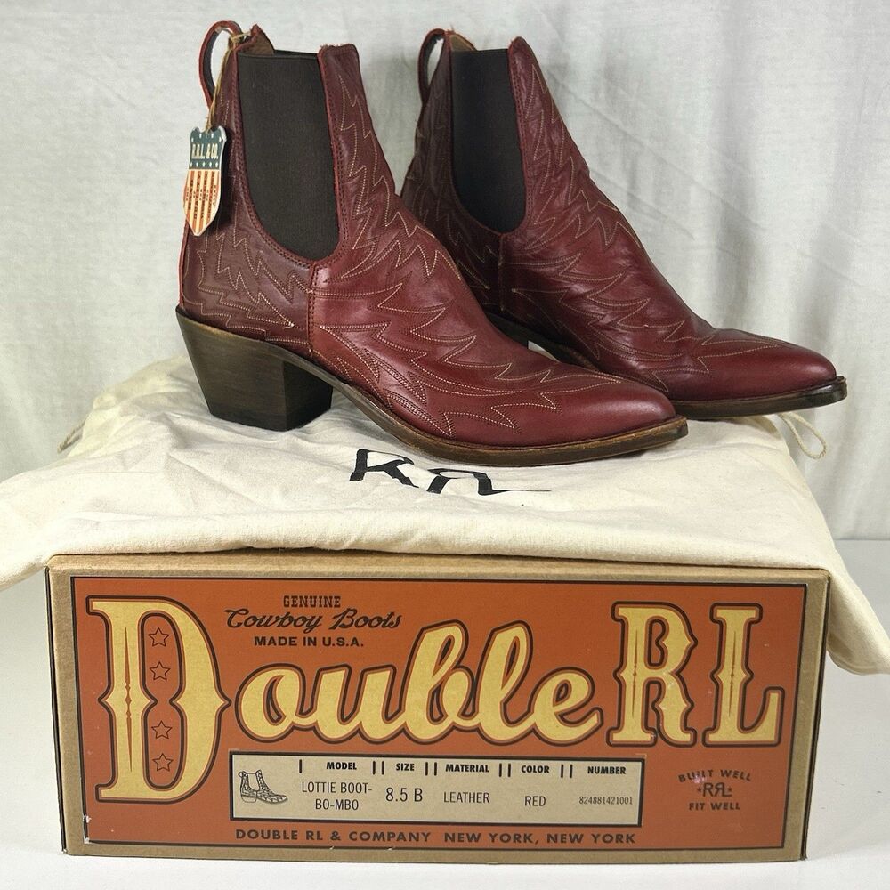RRL Double RL Ralph Lauren Lottie Red Leather Cowboy Boots Women’s 8.5 B NIB USA